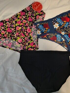 Splendies Women's 3-Pack Floral & Solid Bikini Briefs